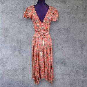 Z&L Europe Mauve Paisley Boho Chic Tiered Maxi Dress Size Small Women's N40‎